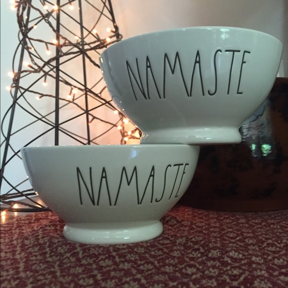 RAE DUNN Glass Namaste bowls teal/blue green NWT